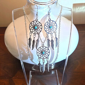 3pcs Trendy Boho Jewelry Set - Unique Dreamcatcher Design Earrings and Necklace